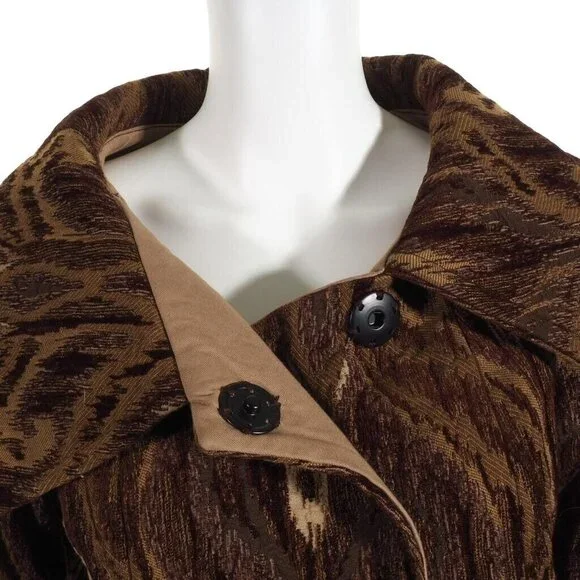 Brocade Womens Jacket S / M Lined Brown Tan Shawl Collar Hand Taylored - Picture 8 of 12